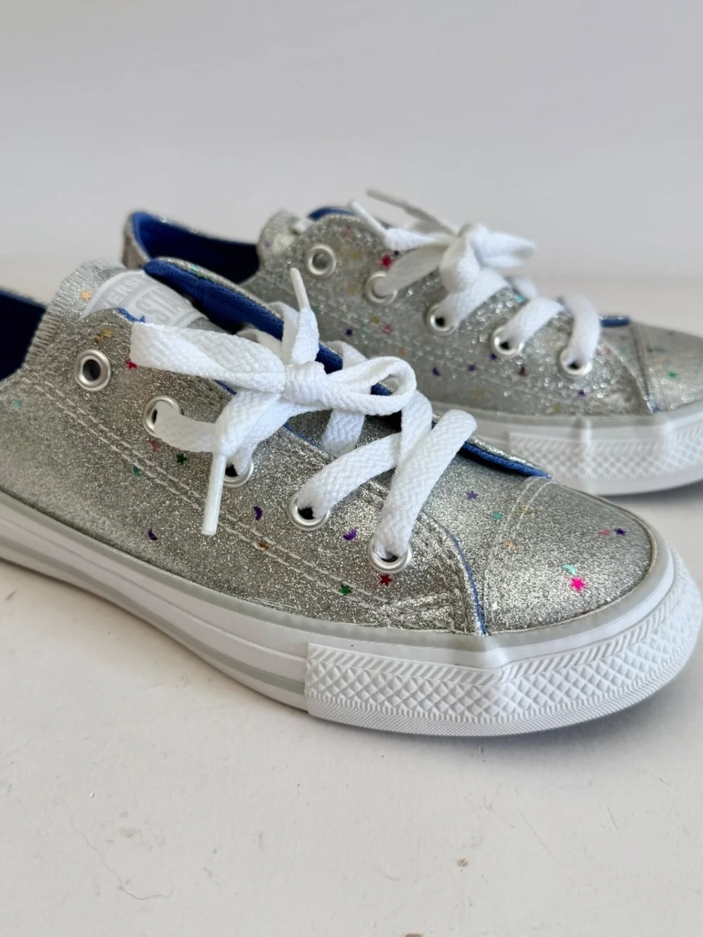 New Converse CTAS OX Glitter Sneakers Silver Stars Size 13